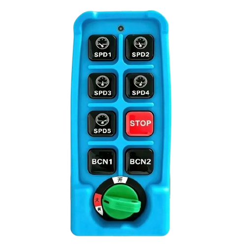 CYBER FIREBIRD handheld remote controller with emergency stop and multi-speed control buttons for go-kart safety management.